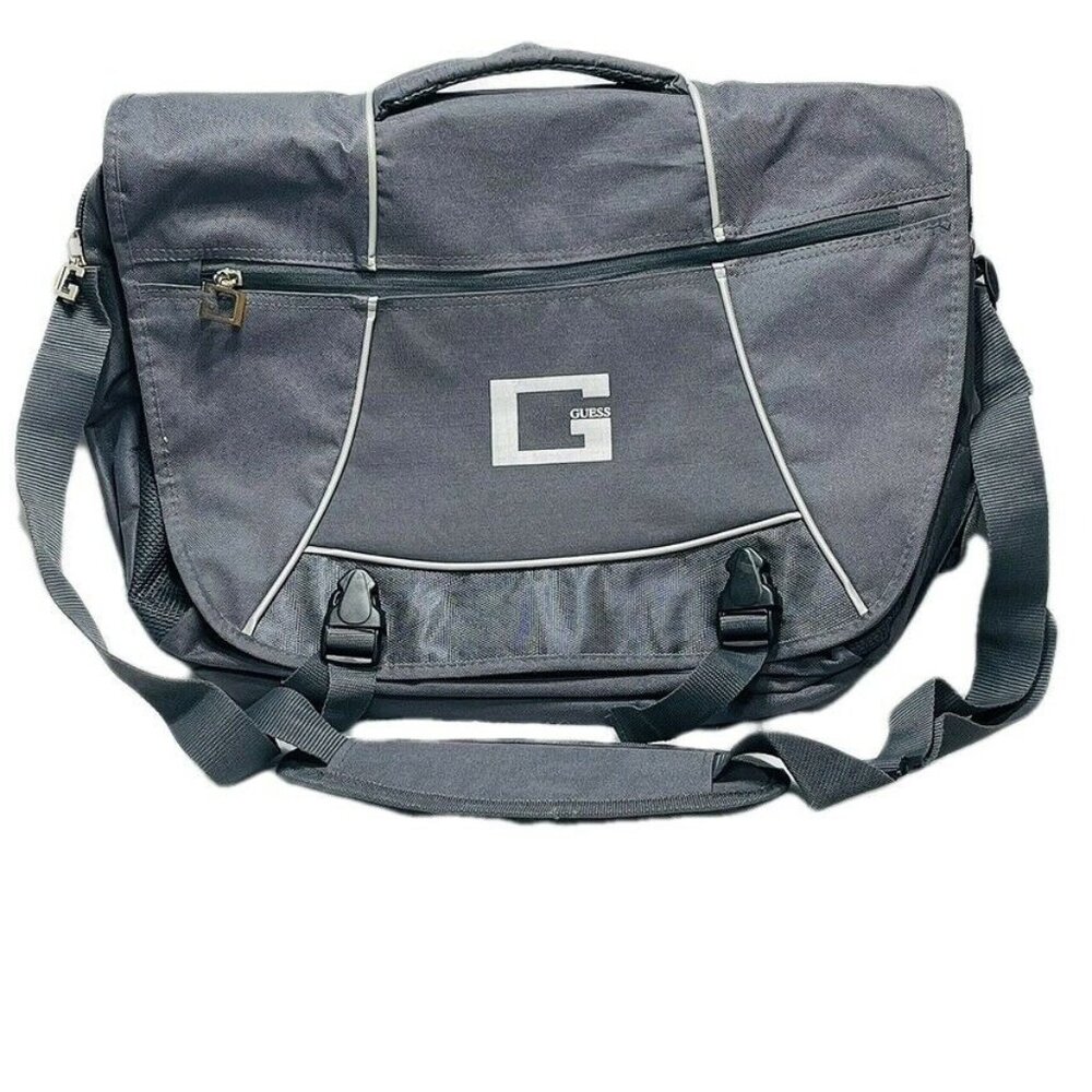 Guess Gray Messenger Bag With Adjustable Strap & Multiple Pockets